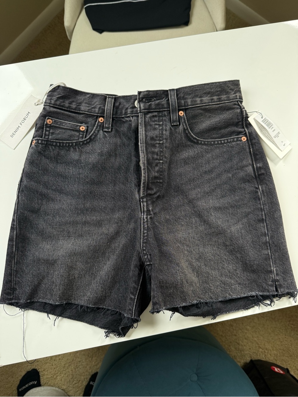 Denim Forum The Yoko Mid Thigh Black Cutoff Shorts
